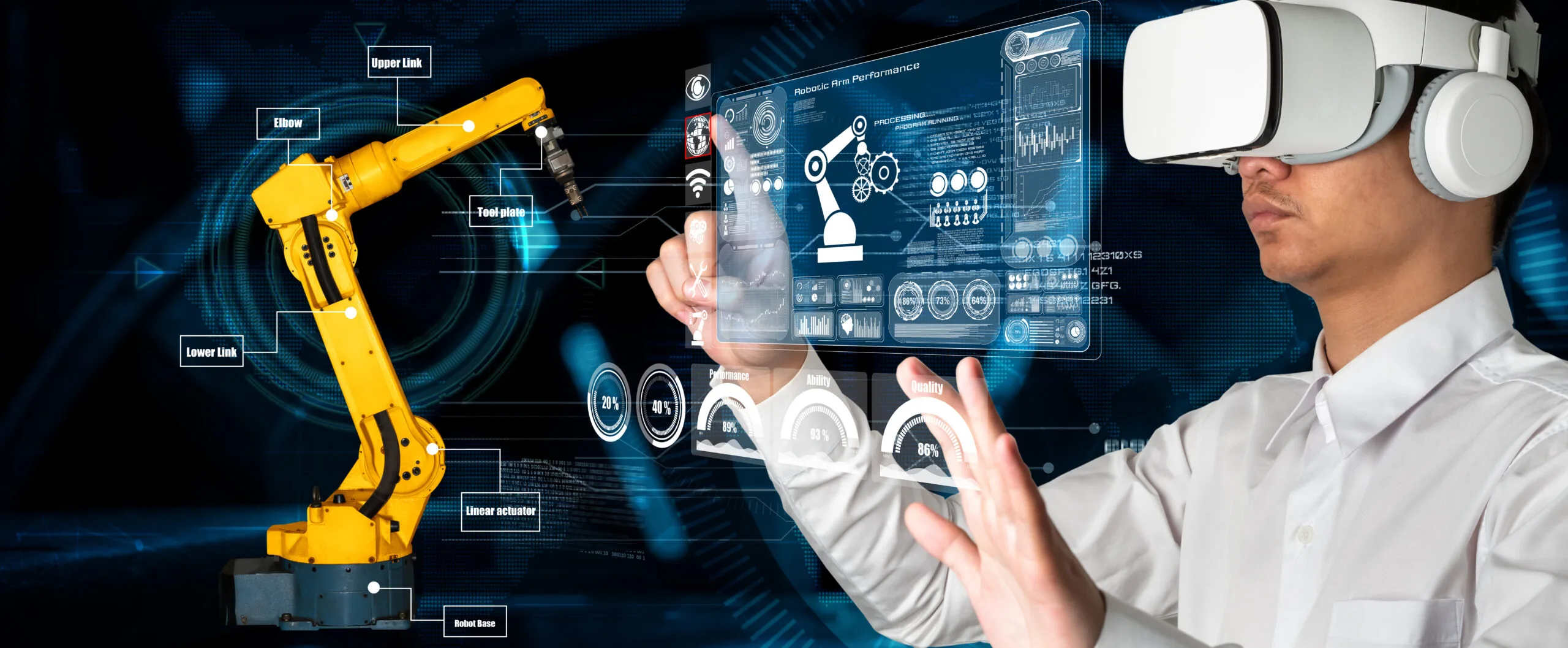 Engineer controls robotic arms by augmented reality industry technology